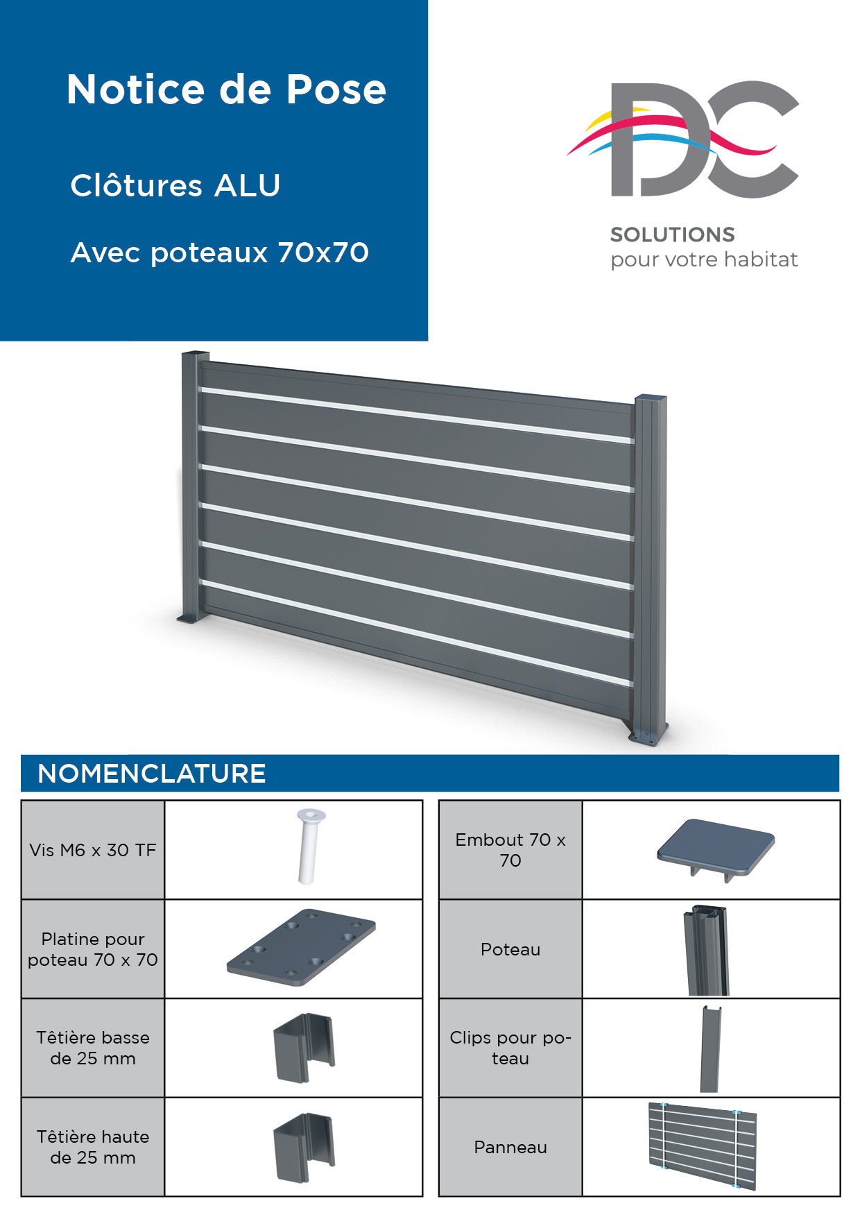 Notice de pose - Clôture ALU avec poteaux 70x70