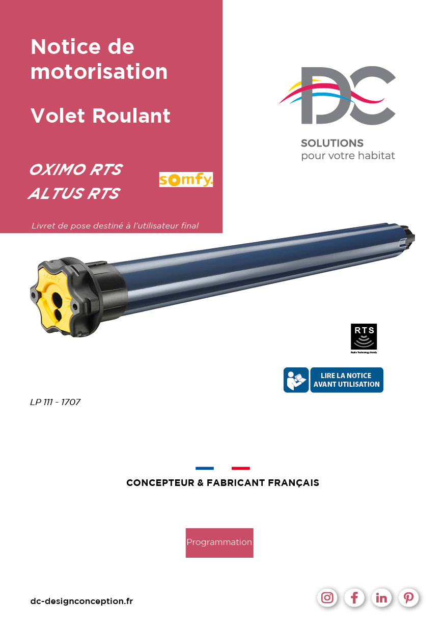 Notice de motorisation - Moteur Somfy Oximo-Altus RTS