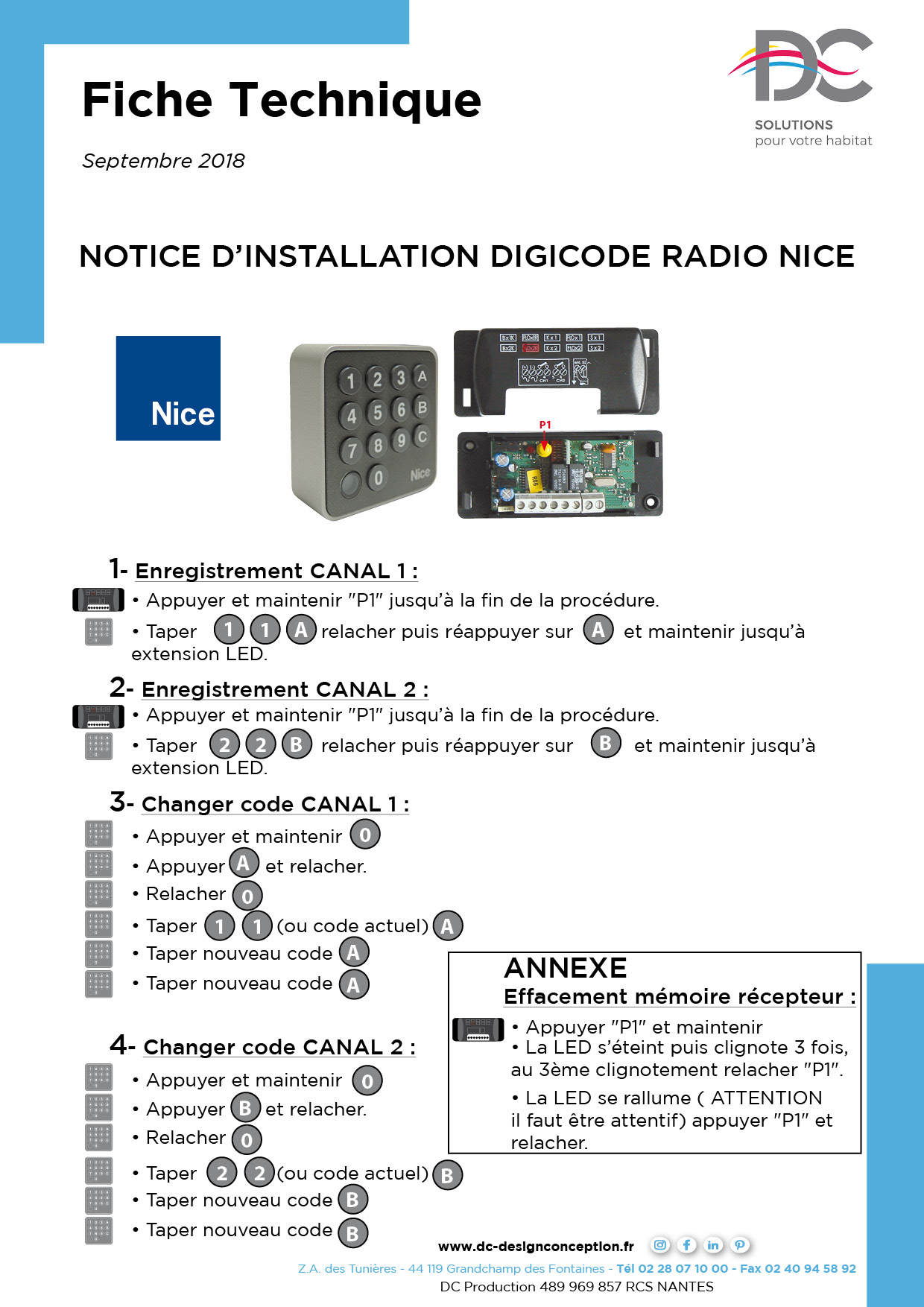 Notice Digicode radio NICE